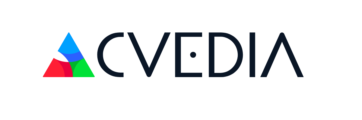 Cvedia logo with colorful triangular icon